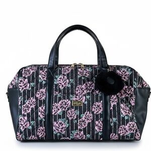 Betsey Johnson Luv Black Floral Roses Weekender Duffel Bag